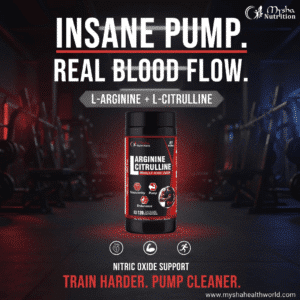 Mysha Nutrition L-Arginine & L-Citrulline nitric oxide booster in gym setting
