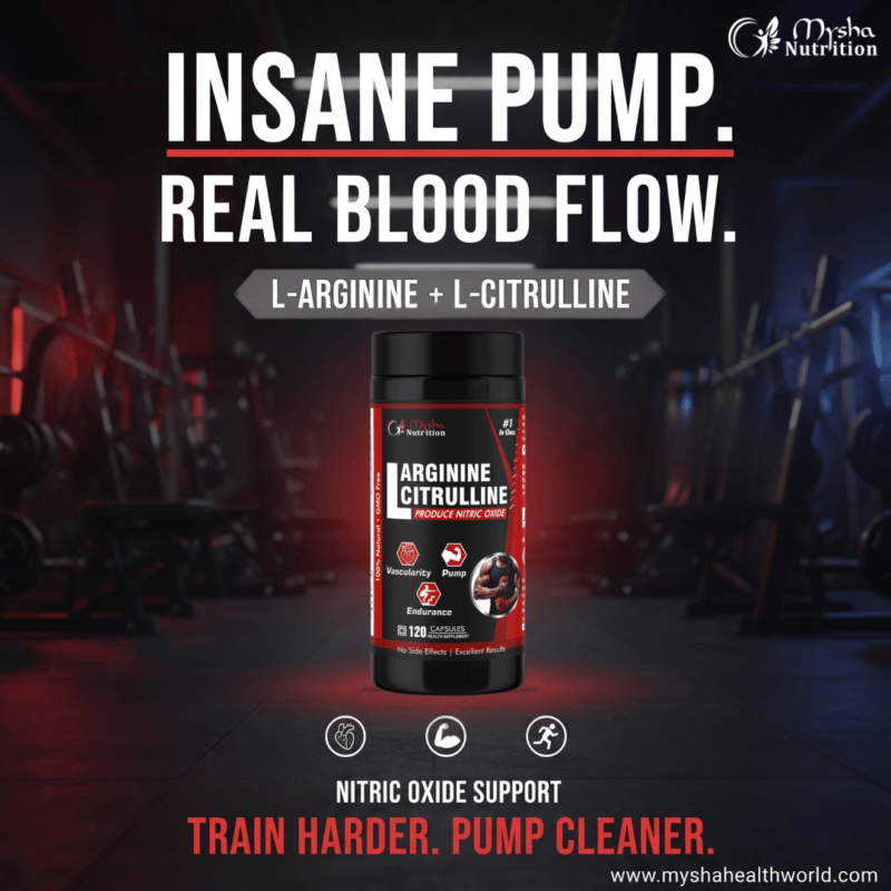 Mysha Nutrition L-Arginine & L-Citrulline nitric oxide booster in gym setting