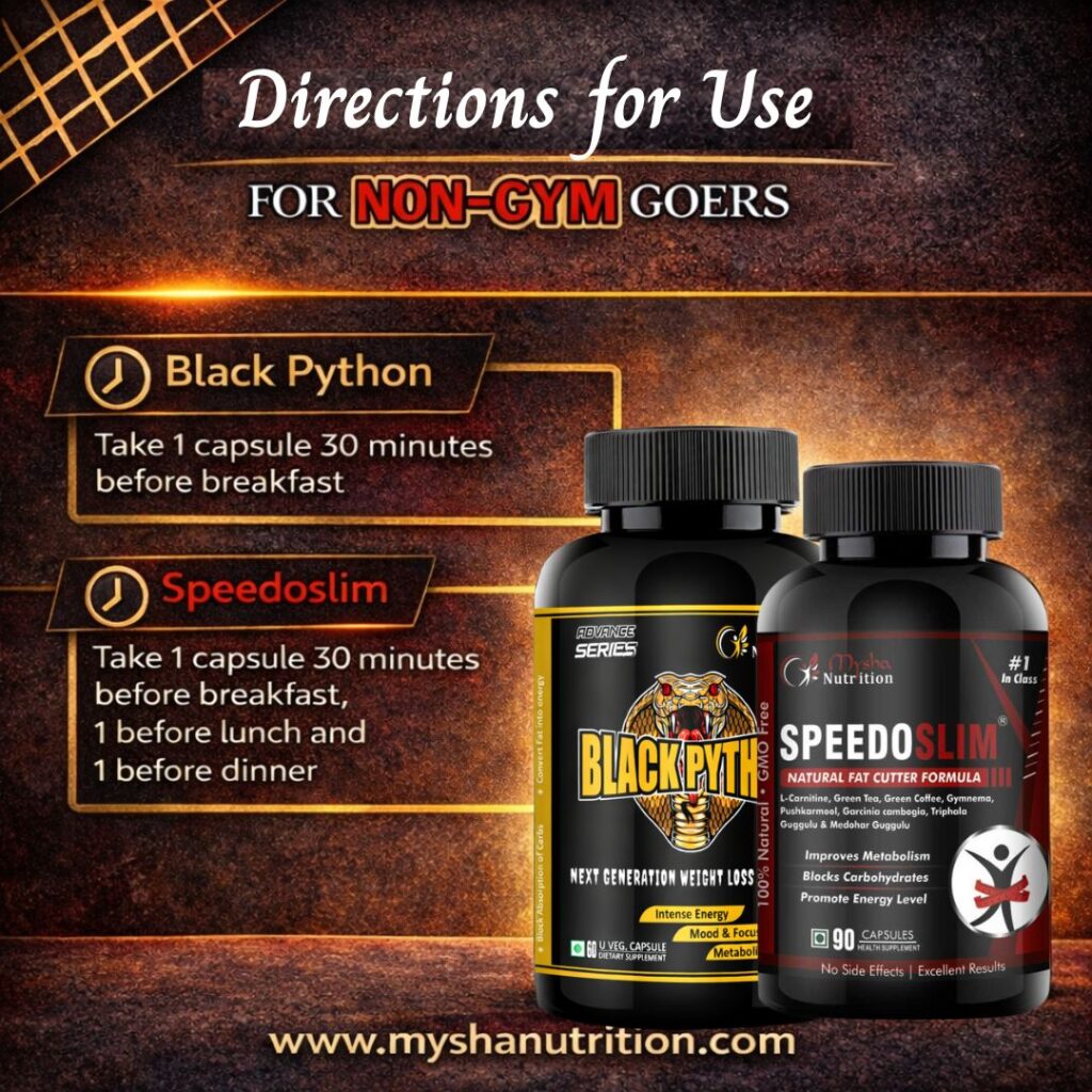 Black Python and SpeedoSlim dosage instructions for non gym goers by Mysha Nutrition
