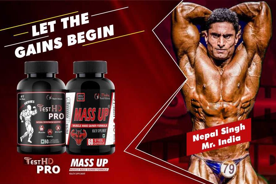 Mysha Nutrition Mass Up Test HD Pro muscle gain combo with bodybuilding athlete