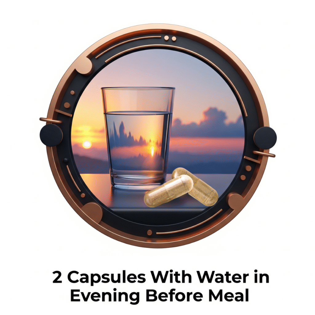 Probuild supplement – 2 capsules with water in the evening before meal for muscle recovery
