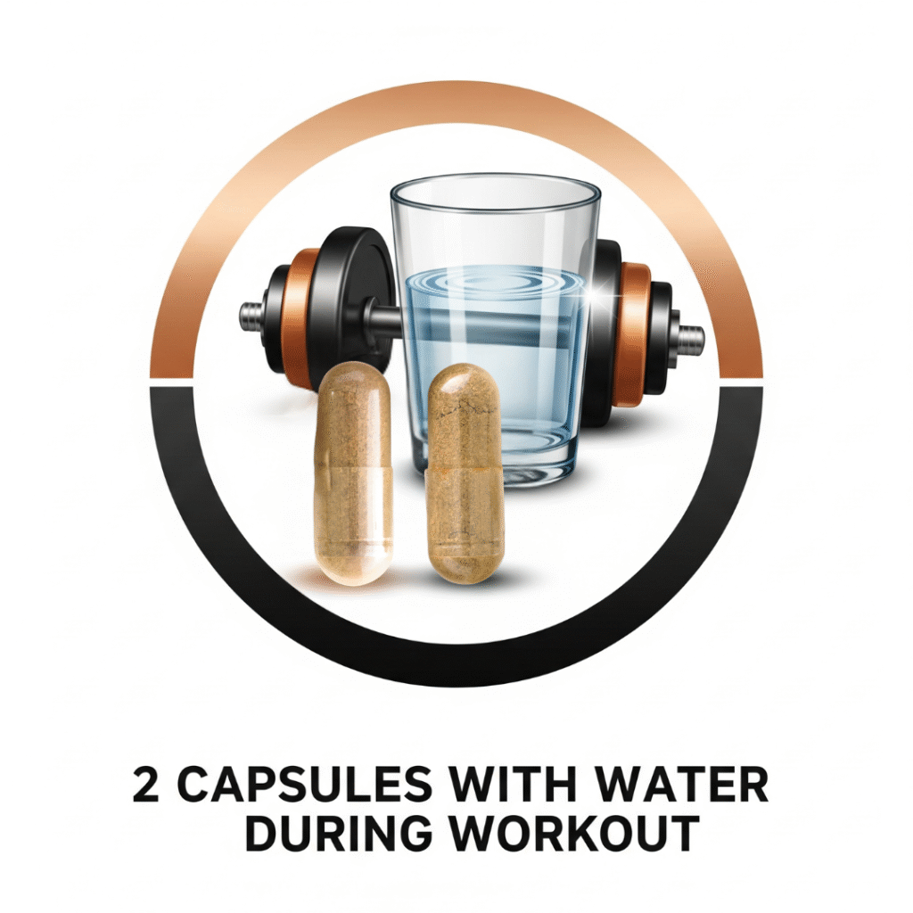 Probuild usage – 2 capsules with water during workout to enhance pump and endurance
