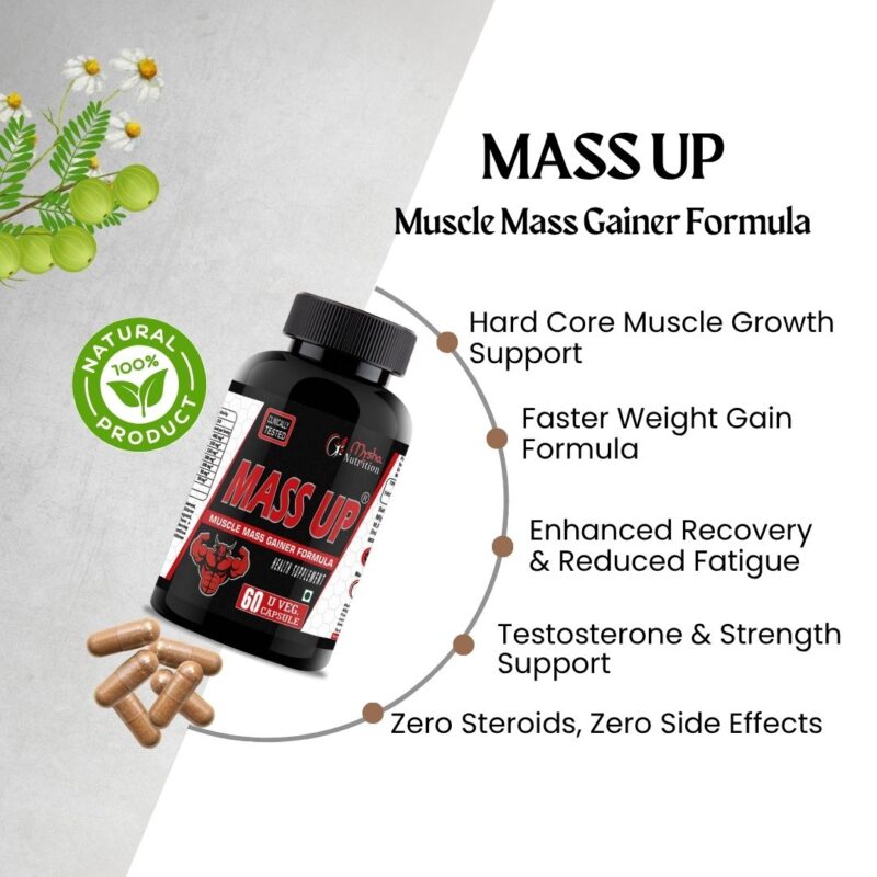 Mass UP Herbal Muscle Mass Gainer – Natural Capsules for Muscle Growth, Strength & Recovery Support