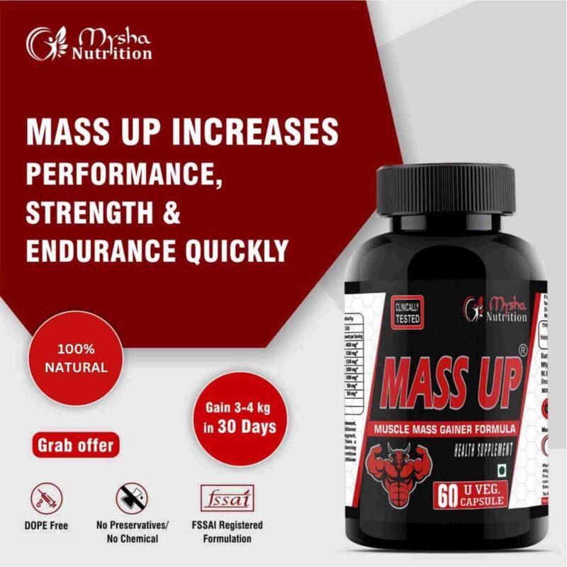 Mass Up muscle gainer capsules to increase strength, performance, endurance and weight gain naturally by Mysha Nutrition